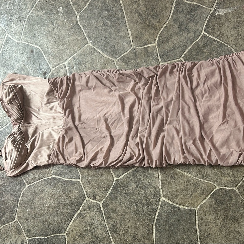 Elegant Ruched Tan Dress